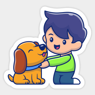 Cute boy with dog Sticker